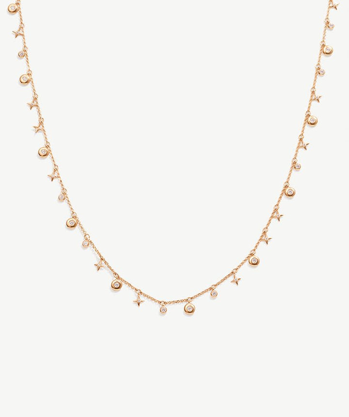 Lariat Necklace with Star & Moon Charm, Dainty 18K Gold Plated Sterling Silver  Y Drop Necklace | MaiaMina