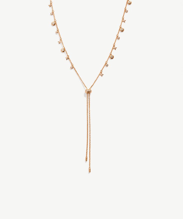 Lariat Necklace with Star & Moon Charm, Dainty 18K Gold Plated Sterling Silver  Y Drop Necklace | MaiaMina