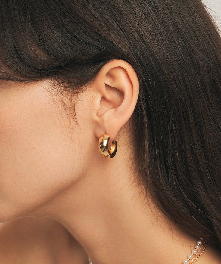 18K Gold Plated Sterling Silver Post Thick Huggie Earrings
