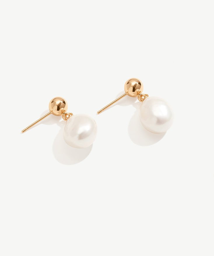 Pearl Drop Earrings For Women, 18K Gold Plated Dangle Earrings, Dainty Teardrop Baroque Freshwater Pearls | MaiaMina