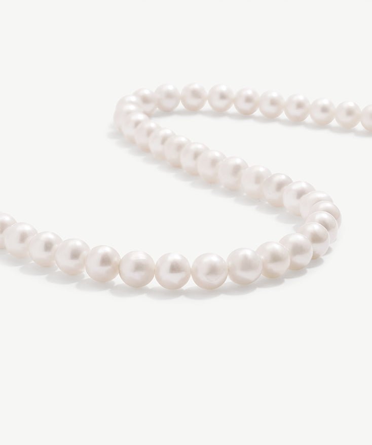 Round Pearl Necklace with 18K Gold Plated Sterling Silver, Wedding Pearl Necklace for Brides | MaiaMina