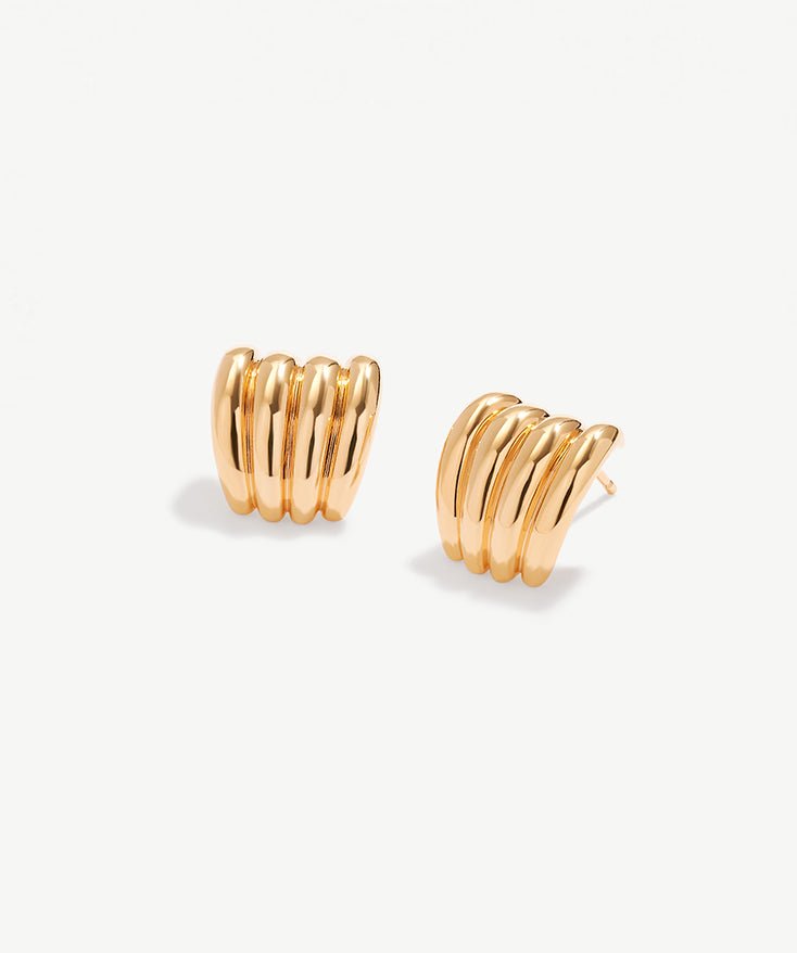 Chunky Gold Ridge  Stud Earrings with 18K Gold Plated Sterling, Thick Gold Hoop Earrings | MaiaMina
