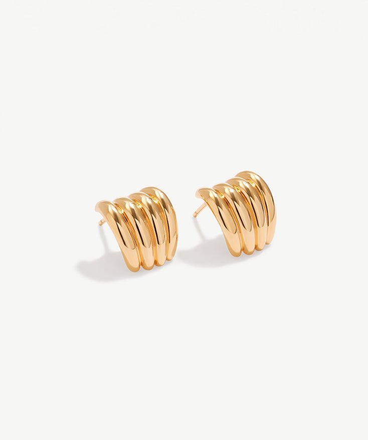 Chunky Gold Ridge  Stud Earrings with 18K Gold Plated Sterling, Thick Gold Hoop Earrings | MaiaMina