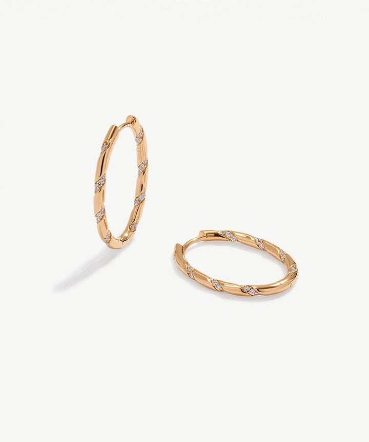 Oval Hoop Earrings with Spiral Ridges, 18K Gold Plated Sterling Silver Twisted Hoop Earrings | MaiaMina