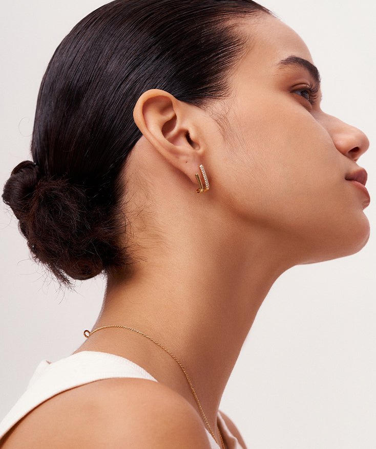 Claw Hoop Earrings for Women, 18K Gold Plated Sterling Silver Minimalist Double Huggie Earrings | MaiaMina
