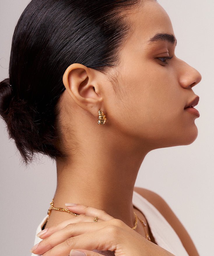 Chunky Gold Open Hoop Earrings, Twisted Irregular Wide Textured Thick Huggie Earrings with 18K Gold Plated Vermeil on Sterling Silver | MaiaMina