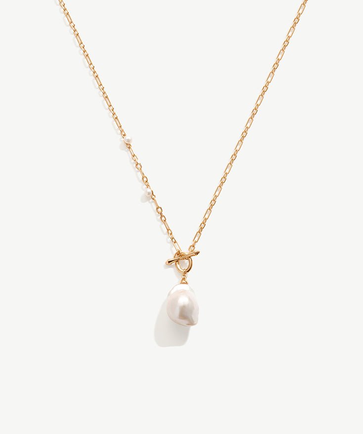 Natural Baroque Pears Pendant Necklace, 18K Gold Long Paperclip Link Chain Chain Necklace with Pearl Charm | MaiaMina