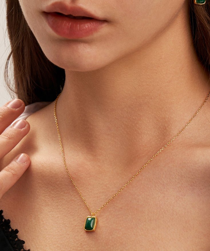 Gemstone Pendant Necklace, Malachite Necklace with 18K Gold Plated  Paperclip Chain | MaiaMina