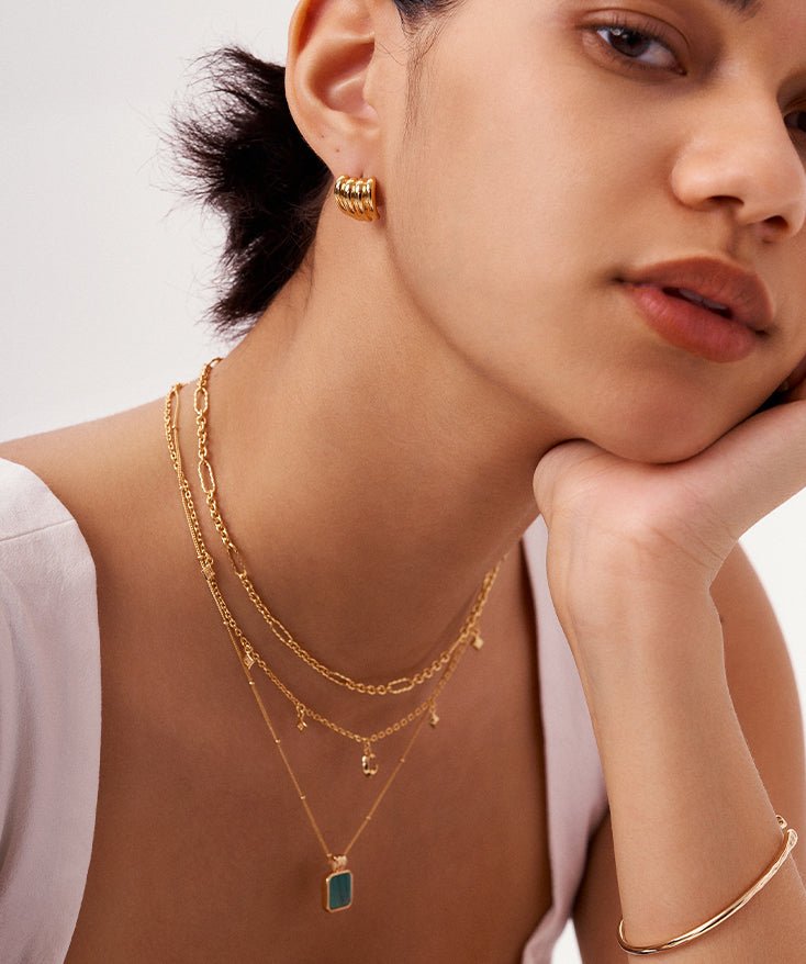 Tiny Dot Square Malachite Pendant Necklace, Dainty 18K Gold Plated Sterling Silver Round Dot Circle Necklace | MaiaMina