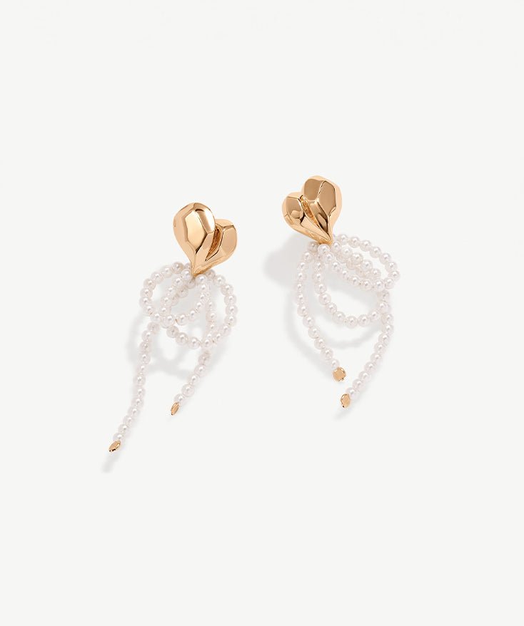Gold Heart Dangle Drop Earrings for Women,  Love Pearls Studs Earrings with 18K Gold Plated Vermeil on Sterling Silver | MaiaMina