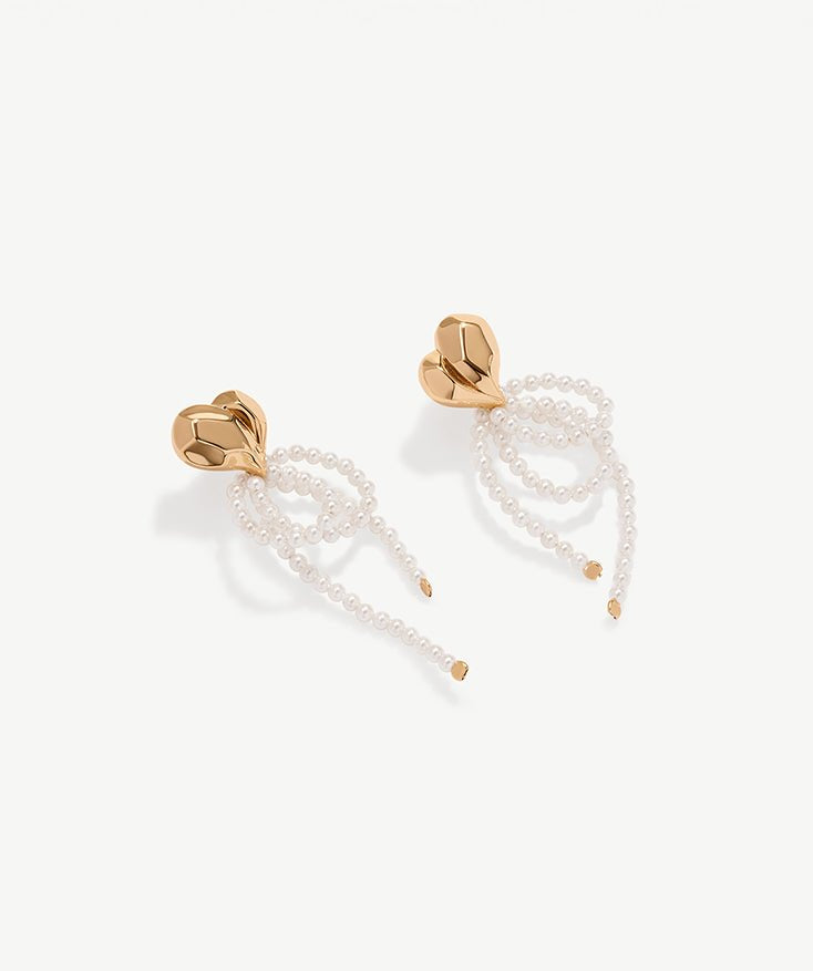 Gold Heart Dangle Drop Earrings for Women, Love Pearls Studs Earrings with 18K Gold Plated Vermeil | MaiaMina