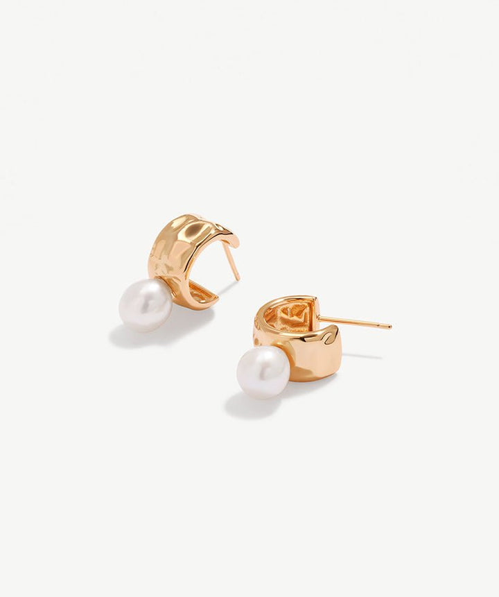 Molten Pearl Huggie Earrings, Small Thick Gold Hoop Earrings with 18K Gold Vermeil | MaiaMina