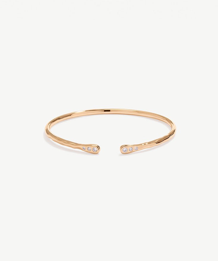 18K Gold Plated Sterling Silver Bracelet, Women's Bangle Cuff with Cubic Zirconia Stones  | MaiaMina
