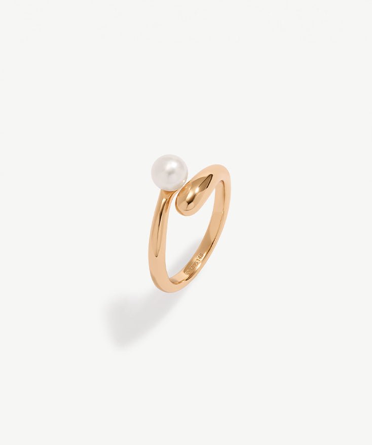 18K Gold Plated Sterling Silver Pearl Promise Ring for Women, Pearl Ball Open Band Adjustable Rings | MaiaMina