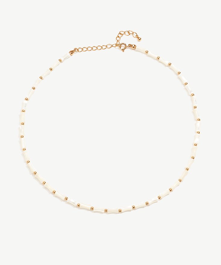 White Puka Shell Necklace, Gemstone Beaded Necklace for Women with 18K Gold Plated on Sterling Silver | MaiaMina 