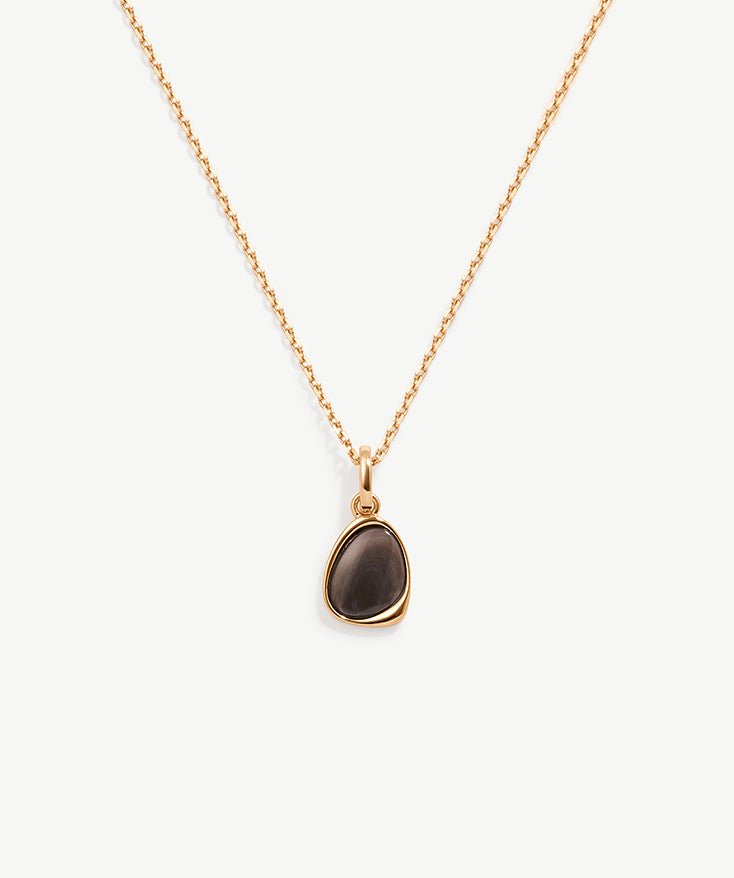 18K Gold Plated Black Mother of Pearl Shell Pendant Necklace, Sterling Silver Oval Pendant Necklace | MaiaMina