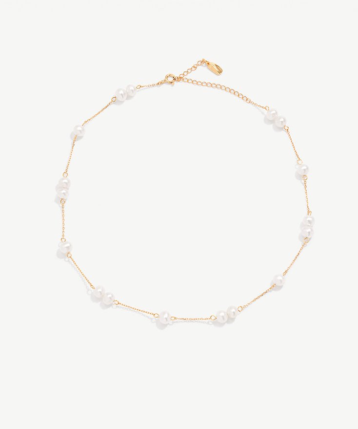 Paperclip & Pearl Chain Necklace for Women, Pearl Necklace with 18K Gold Plated Vermeil on Sterling Silver | MaiaMina