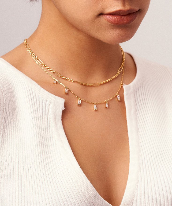 18K Gold Figaro Link Chain Necklace for Women, S925 Sterling Silver Paperclip Necklace | MaiaMina