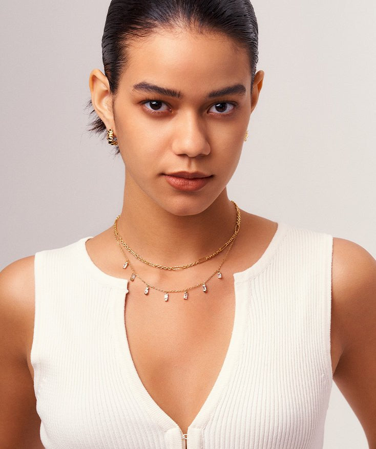 18K Gold Figaro Link Chain Necklace for Women, S925 Sterling Silver Paperclip Necklace | MaiaMina