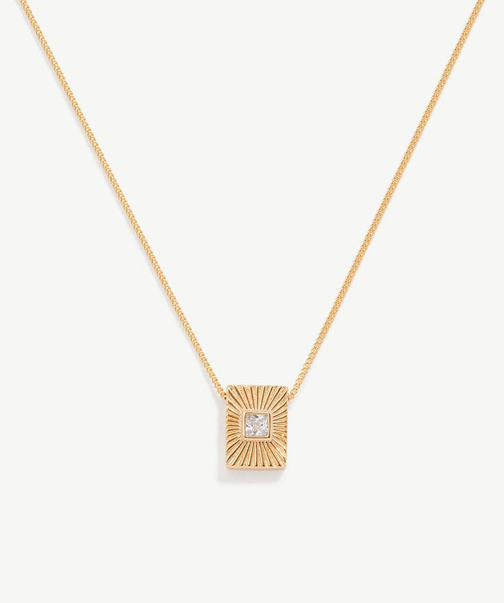 18K Gold Plated Sterling Silver Sunlight Square  Pendant Necklace with Cubic Zirconia Stone | MaiaMina