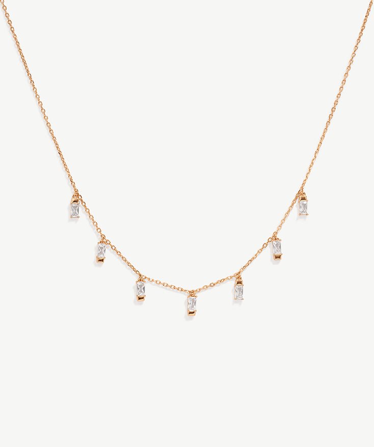 18K Gold Dainty Charm Choker Necklace, Sterling Silver Dangle Necklace with Cubic Zirconia Stones | MaiaMina